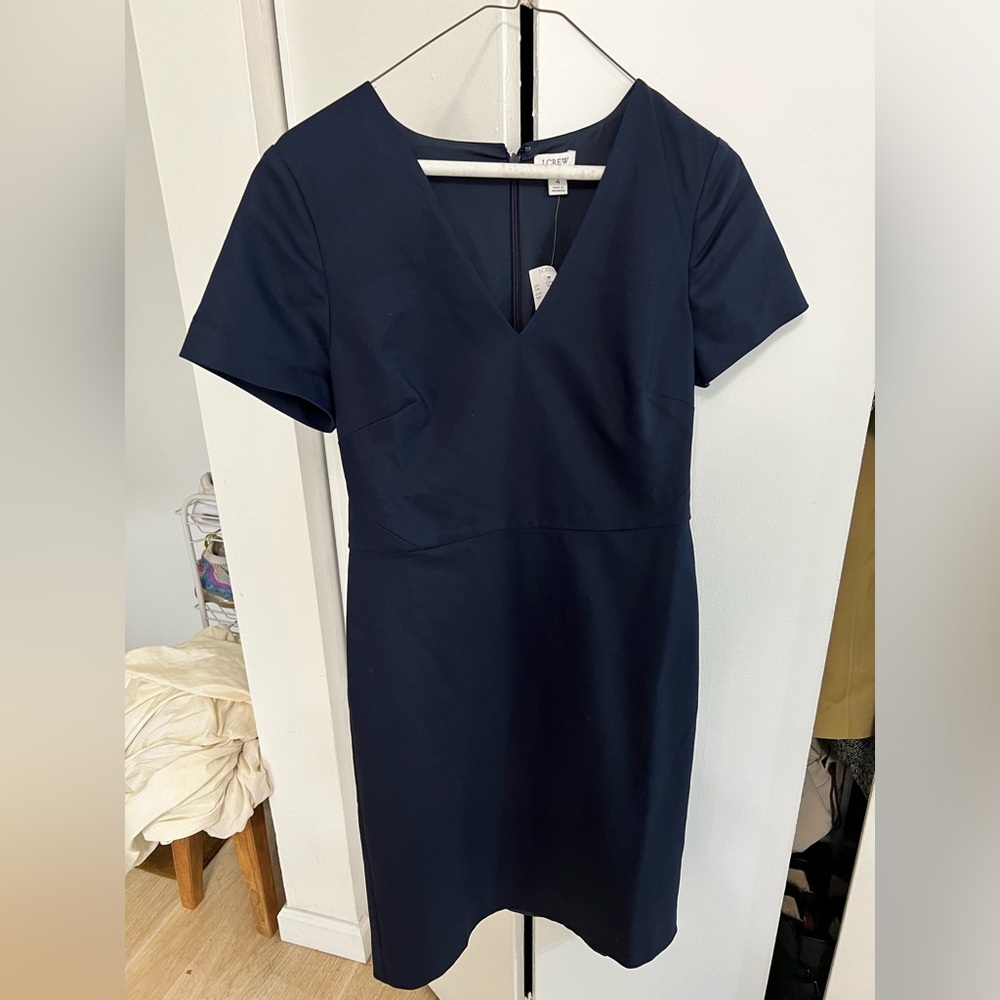 Jcrew navy vneck cap sleeve dress